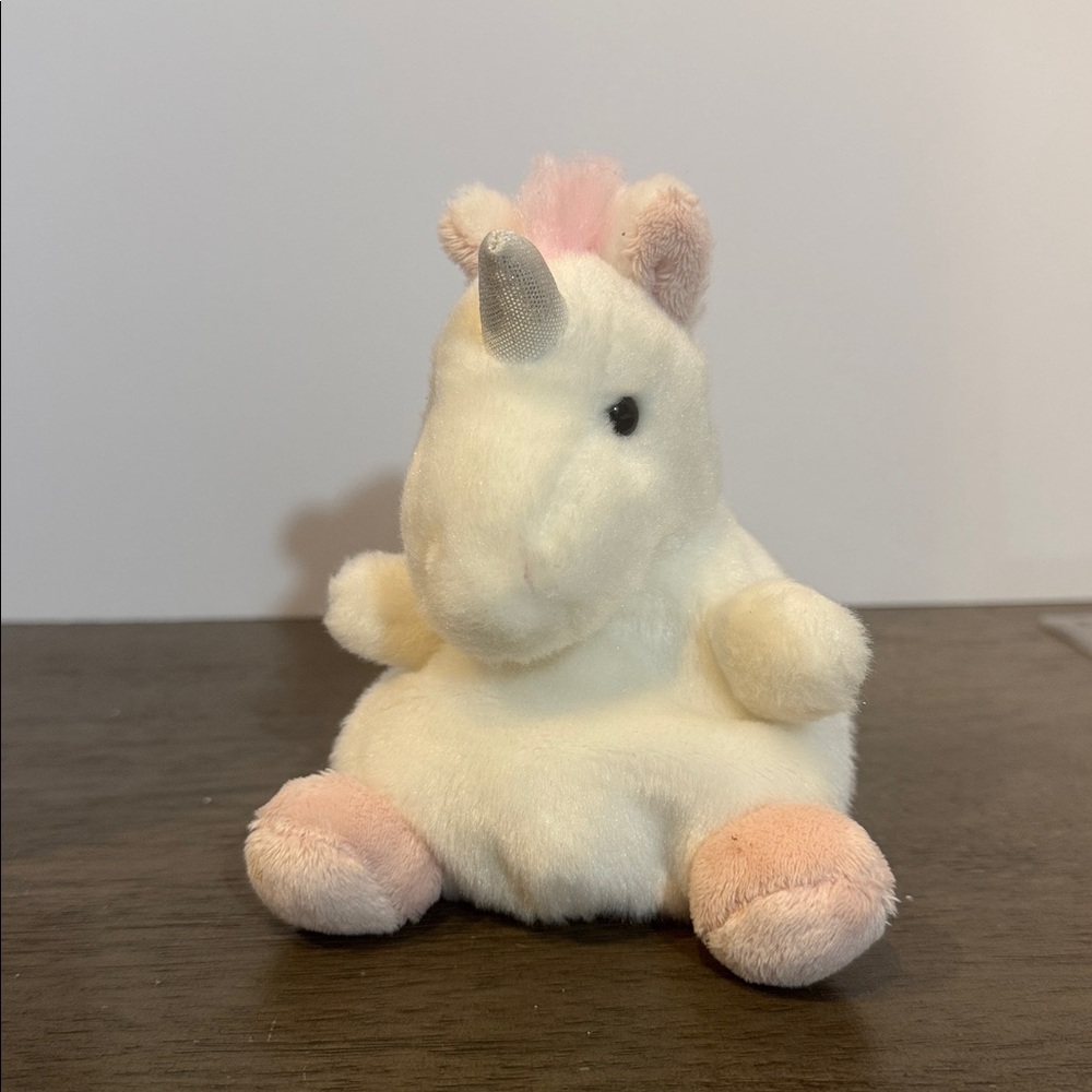 Palm Pals Aurora 5" Plump Unicorn Plush White Pink Bean Bag Soft